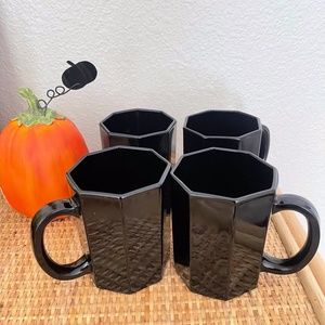 4- Octime by Arcoroc France glass coffee or tea cups in black.